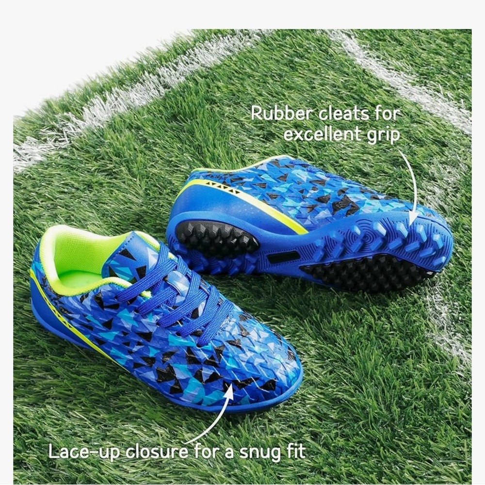 Kids Blue and Green indoor/turf Soccer cleats